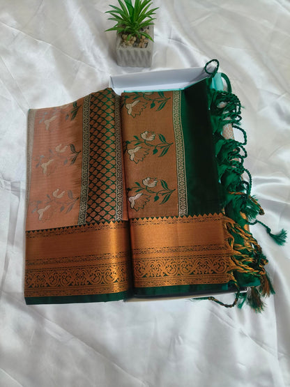 Meena work-Semi Silk Light Green Saree