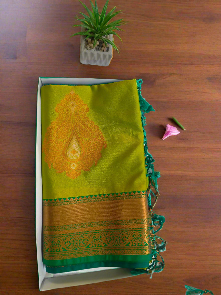 Meena work-Semi Silk Light Green Saree