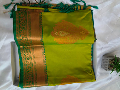 Meena work-Semi Silk Light Green Saree