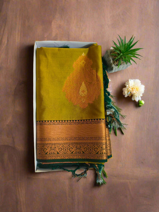 Meena Work Semi Silk Mustard Yellow Saree