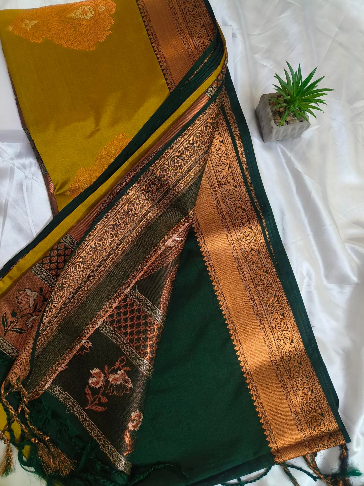 Meena Work Semi Silk Mustard Yellow Saree