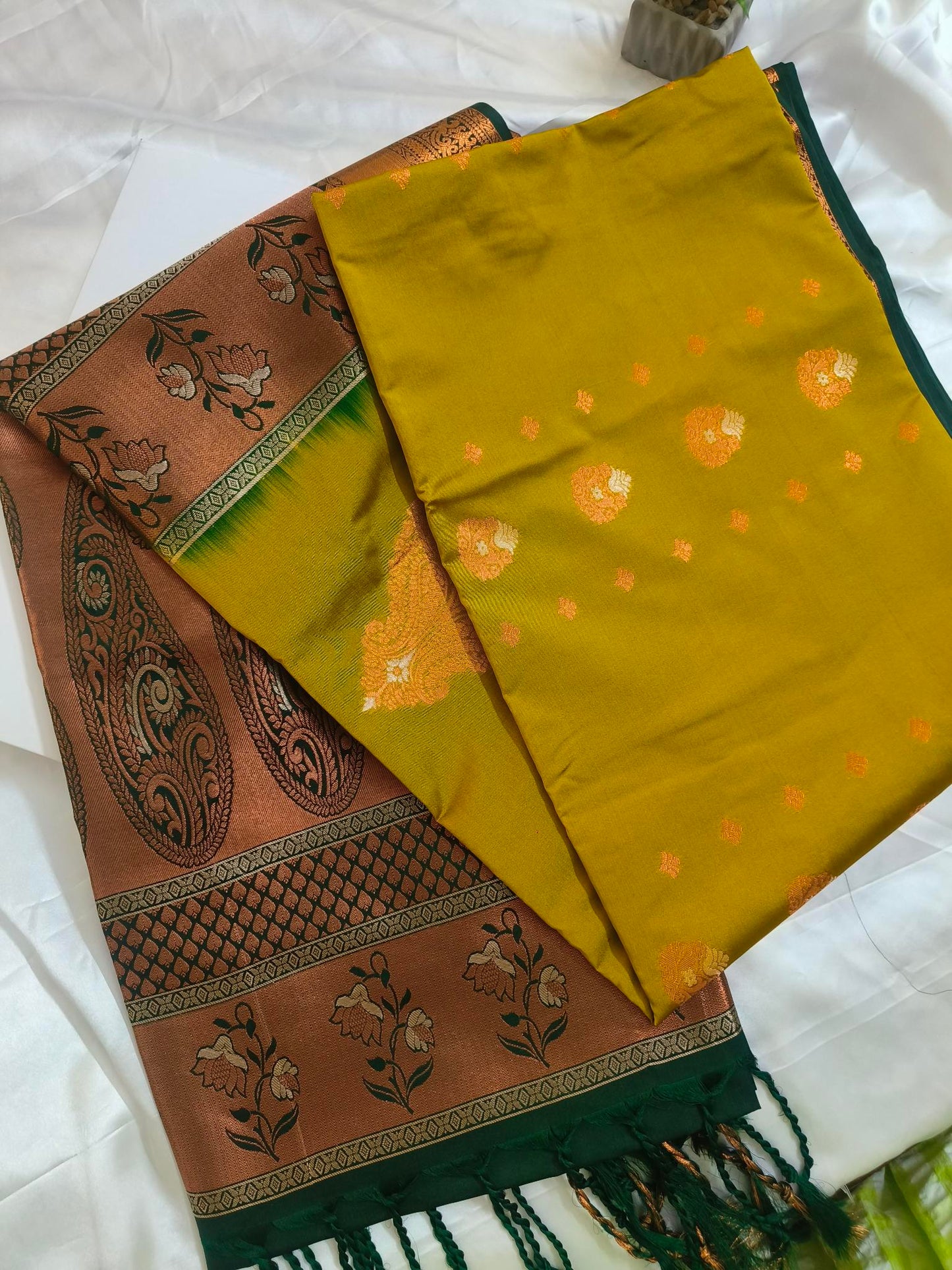 Meena Work Semi Silk Mustard Yellow Saree