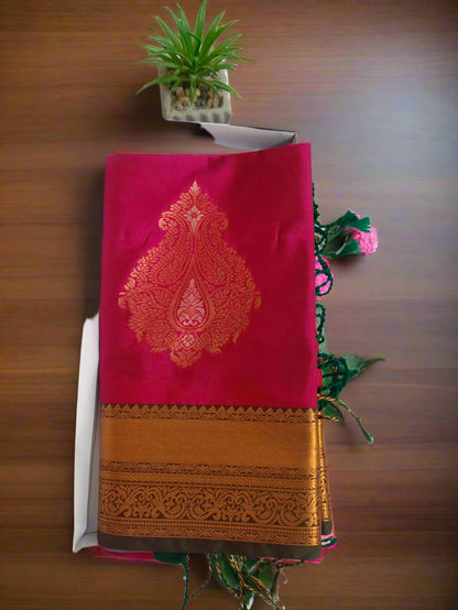 Meena Work-Semi Silk Pink Saree