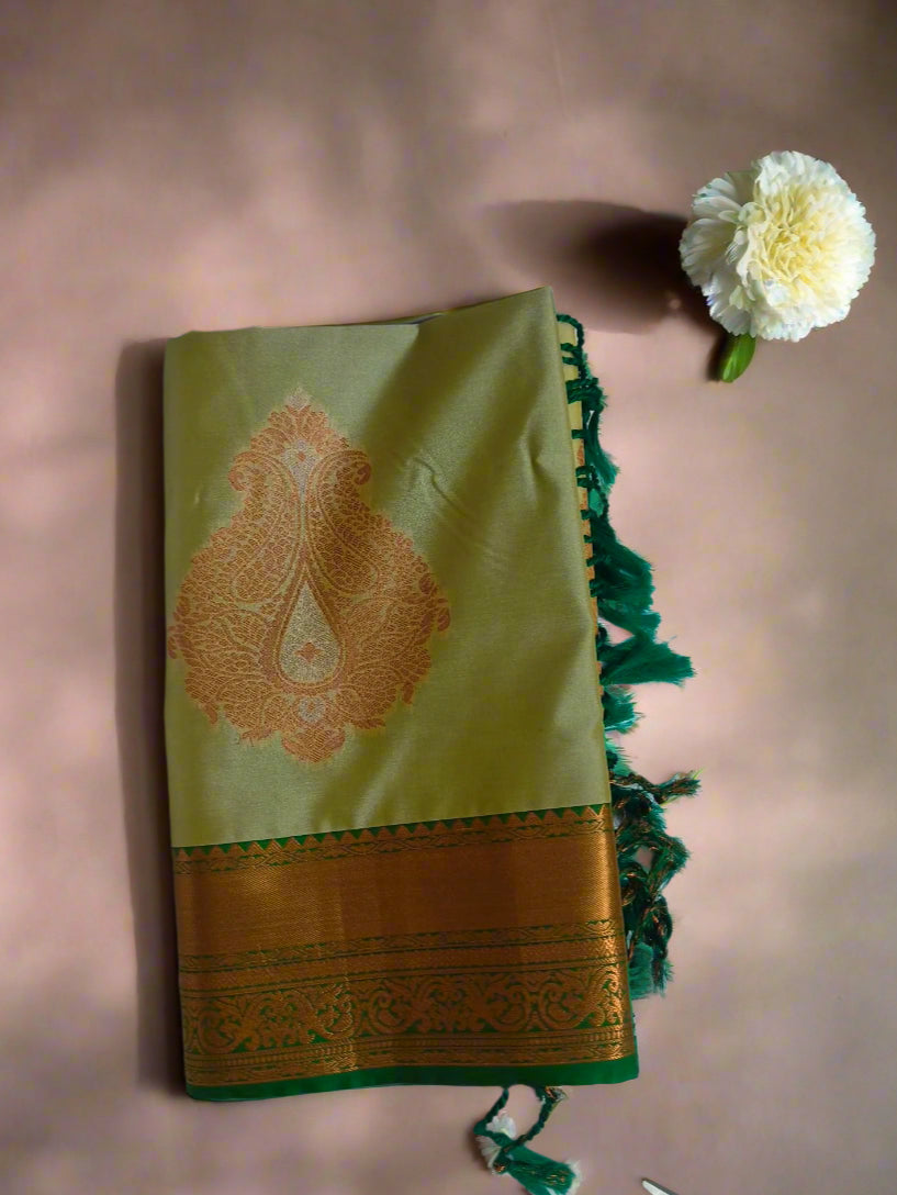 Meena Work-Semi Silk Pista Green Saree