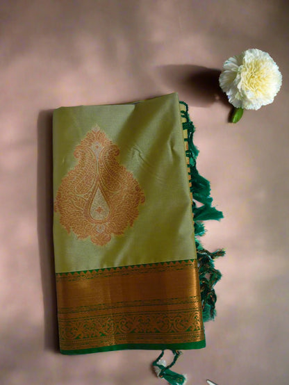 Meena Work-Semi Silk Pista Green Saree