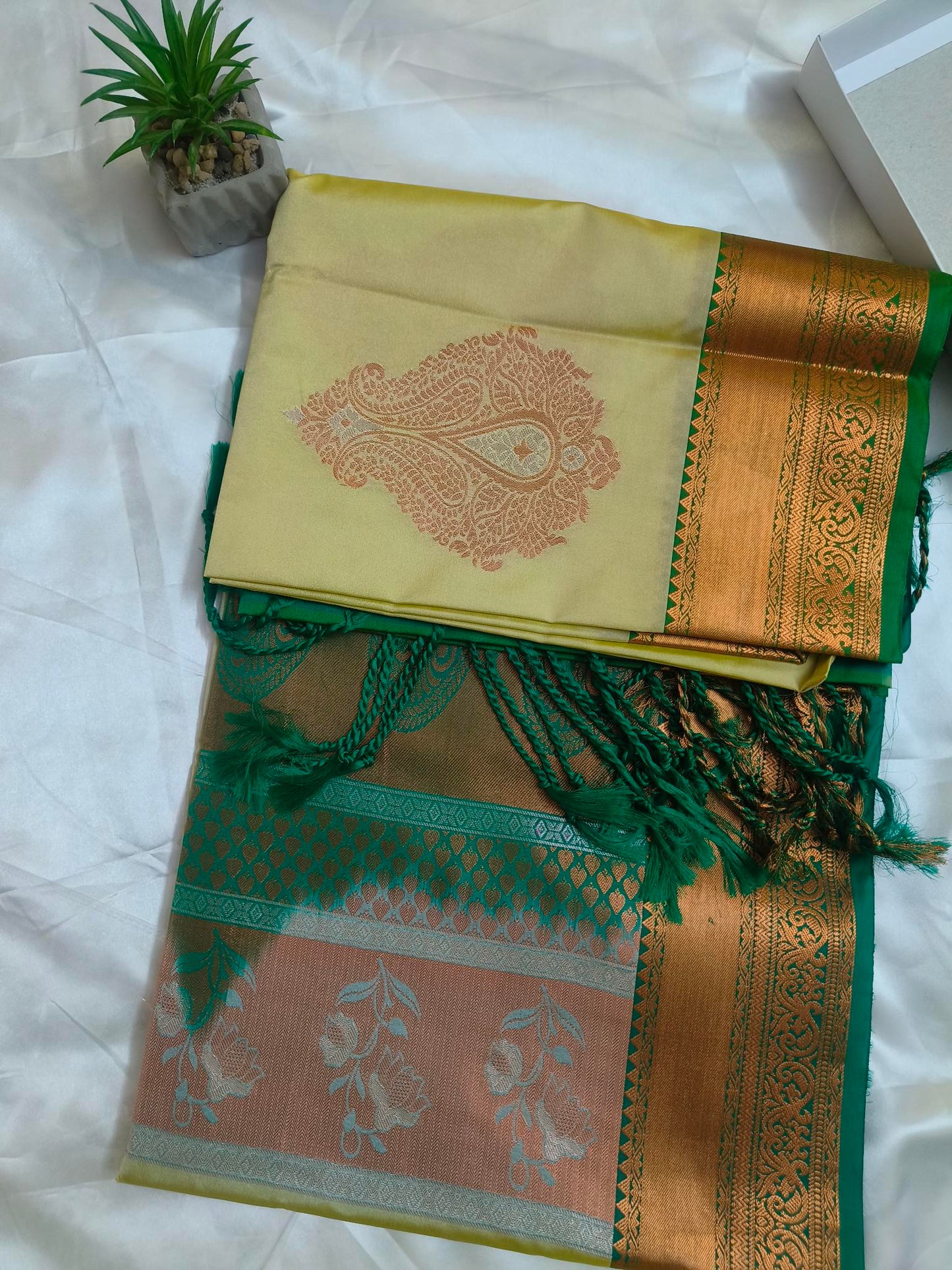 Meena Work-Semi Silk Pista Green Saree