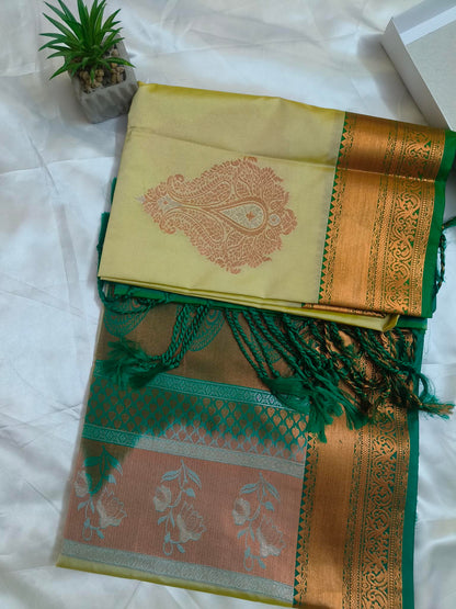 Meena Work-Semi Silk Pista Green Saree