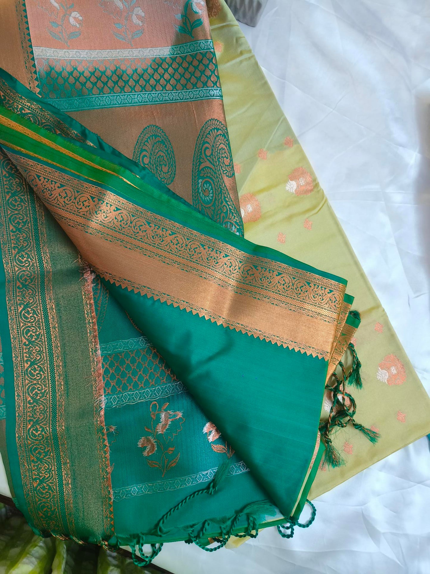 Meena Work-Semi Silk Pista Green Saree
