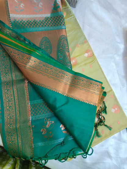 Meena Work-Semi Silk Pista Green Saree