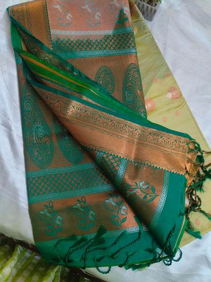 Meena Work-Semi Silk Pista Green Saree