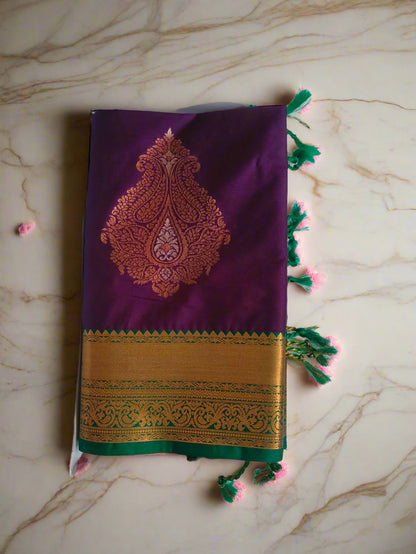 Meena Work-Semi Silk Purple Saree