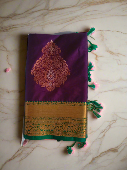 Meena Work-Semi Silk Purple Saree