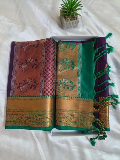 Meena Work-Semi Silk Purple Saree