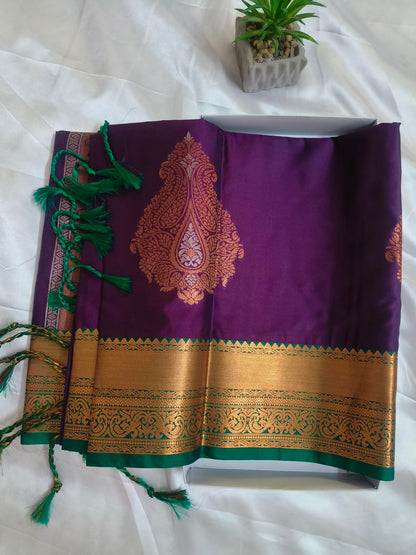 Meena Work-Semi Silk Purple Saree
