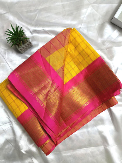 Chit Pallu Yellow Cotton Silk Saree
