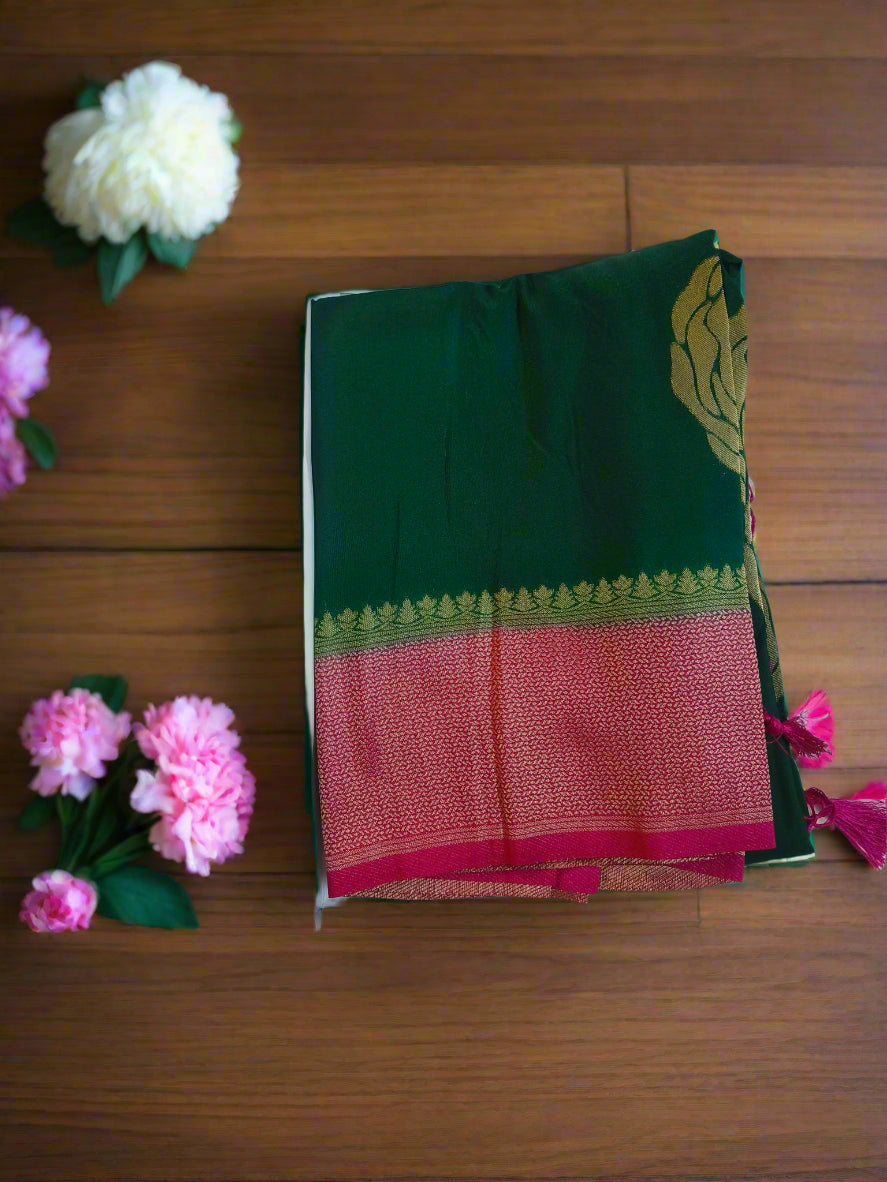 Chinon Crushed Green Saree