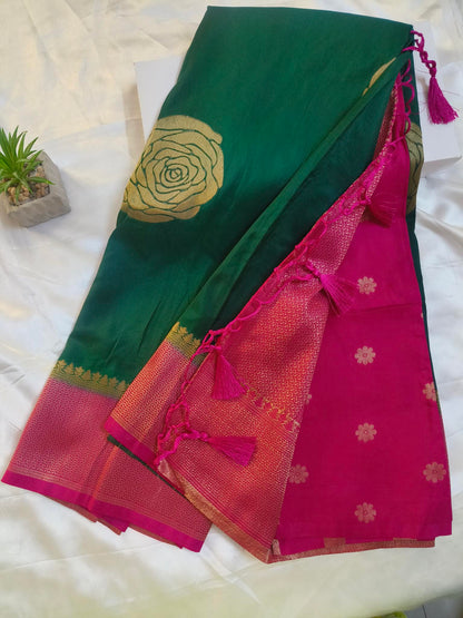 Chinon Crushed Green Saree