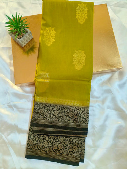Chinon Crushed Pista Green Saree