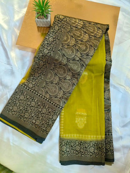 Chinon Crushed Pista Green Saree