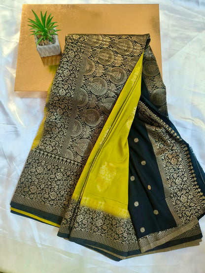 Chinon Crushed Pista Green Saree