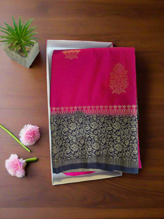 Chinon Crushed Rani Pink Saree