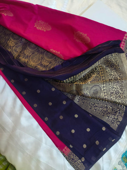 Chinon Crushed Rani Pink Saree