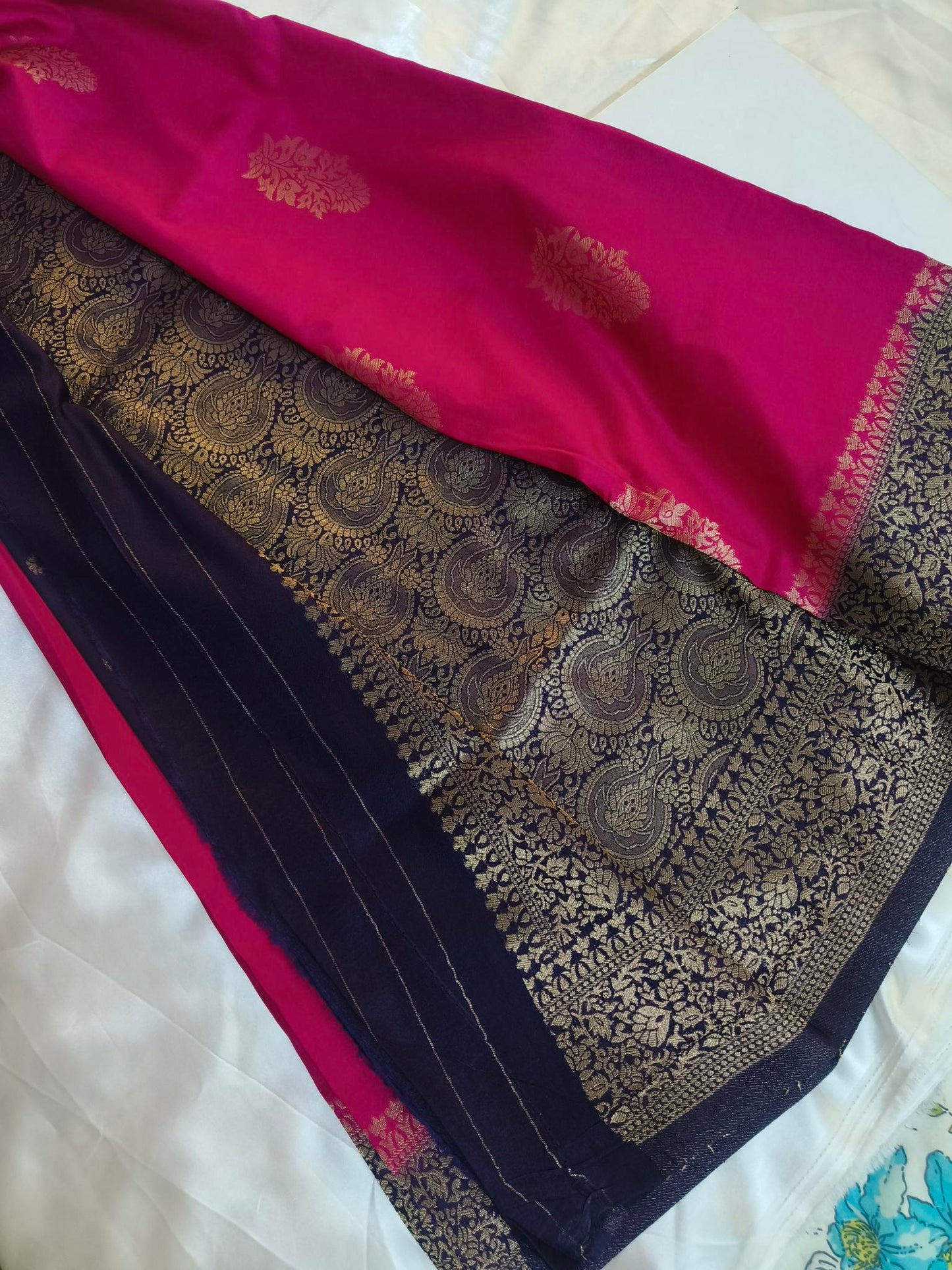 Chinon Crushed Rani Pink Saree