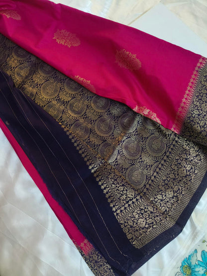 Chinon Crushed Rani Pink Saree