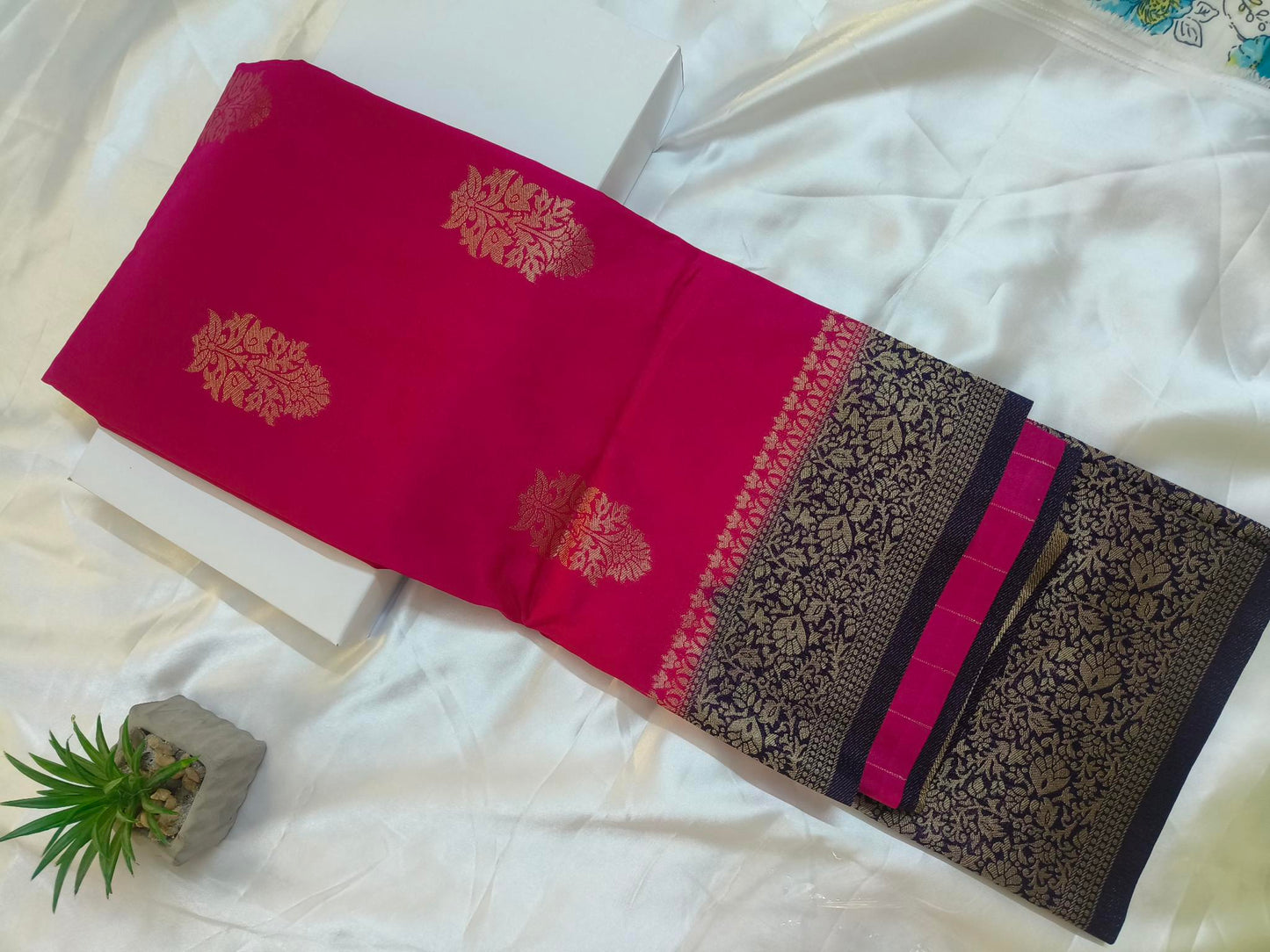 Chinon Crushed Rani Pink Saree