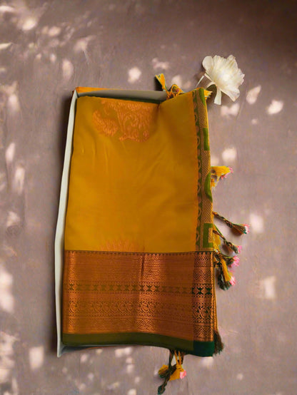 Soft Silk Mustard Yellow Saree