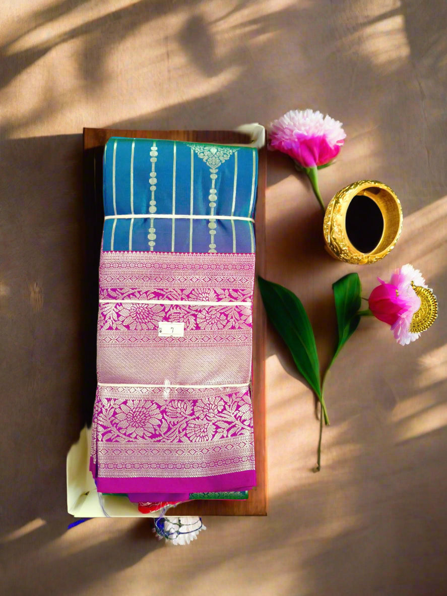 Silver Border-Semi Silk Blue Saree