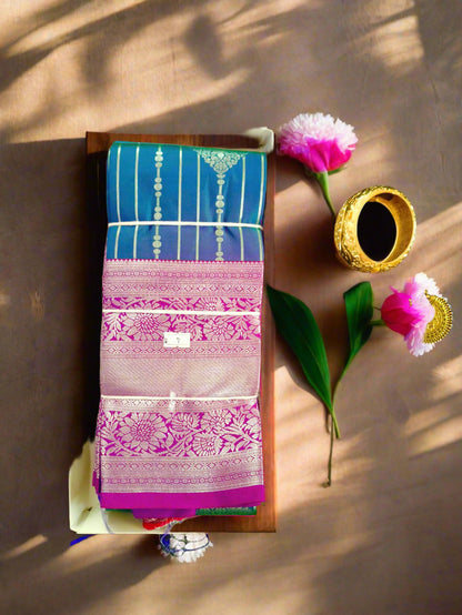 Silver Border-Semi Silk Blue Saree