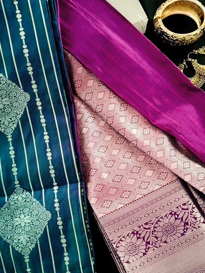 Silver Border-Semi Silk Blue Saree