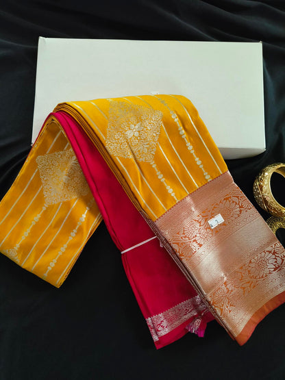 Silver Border-Semi Silk Yellow Saree