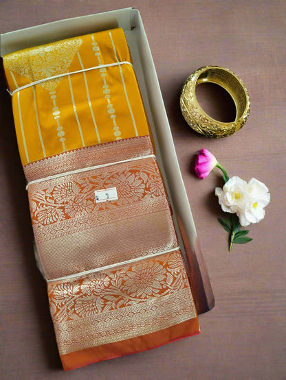 Silver Border-Semi Silk Yellow Saree