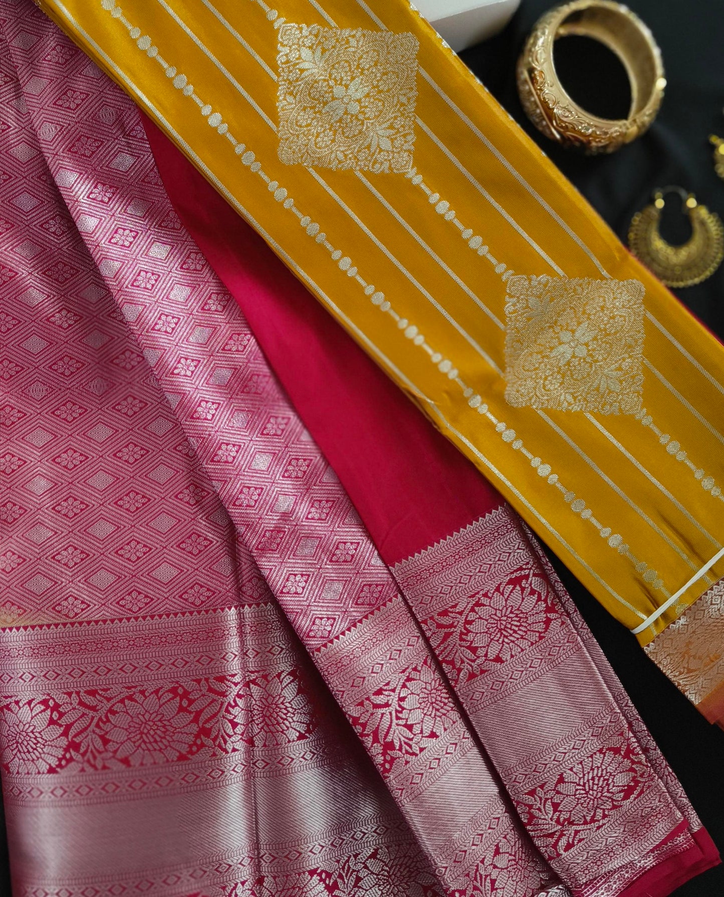 Silver Border-Semi Silk Yellow Saree
