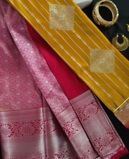Silver Border-Semi Silk Yellow Saree
