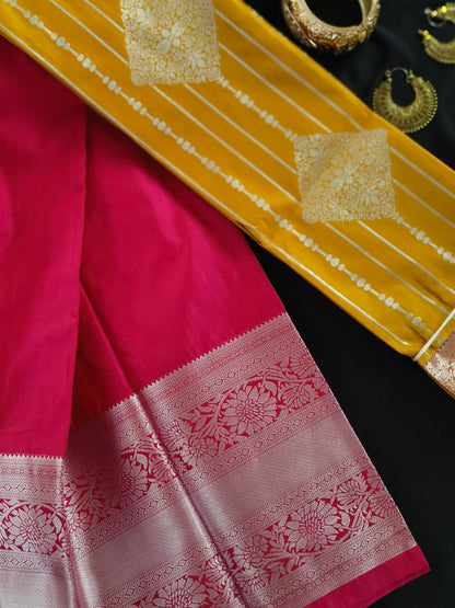 Silver Border-Semi Silk Yellow Saree