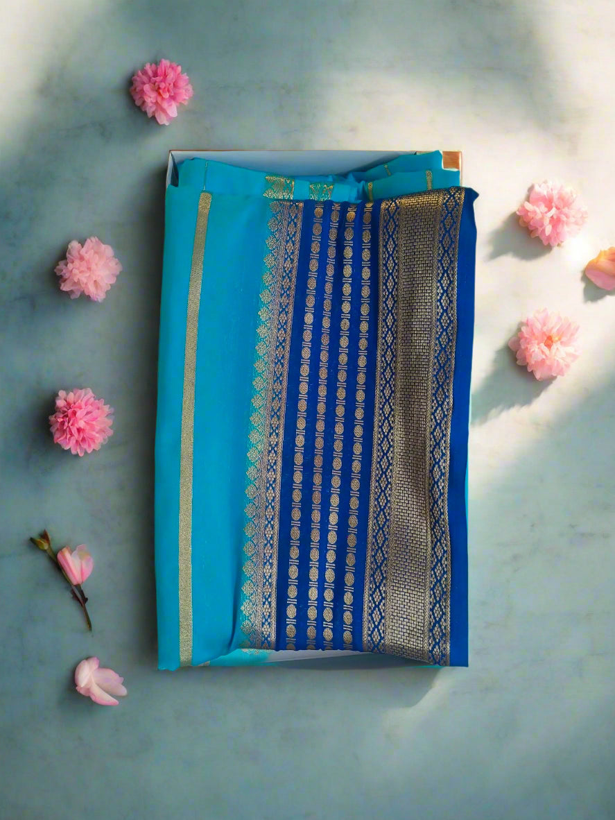 Mysore Semi Crepe Saree - Sky blue