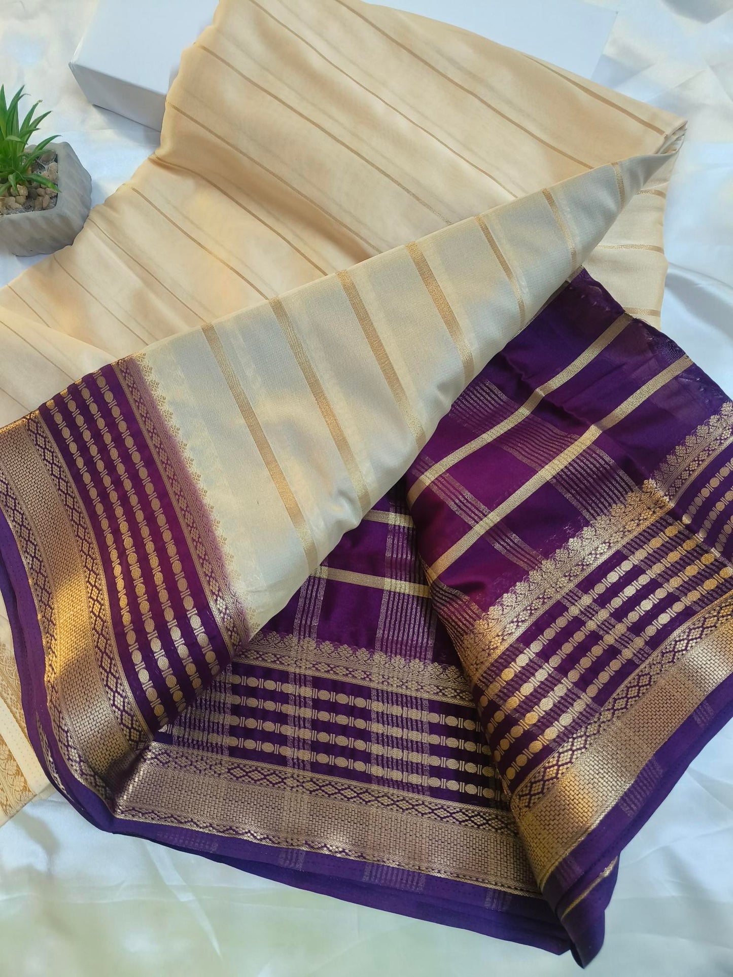 Mysore Semi Crepe Saree - White
