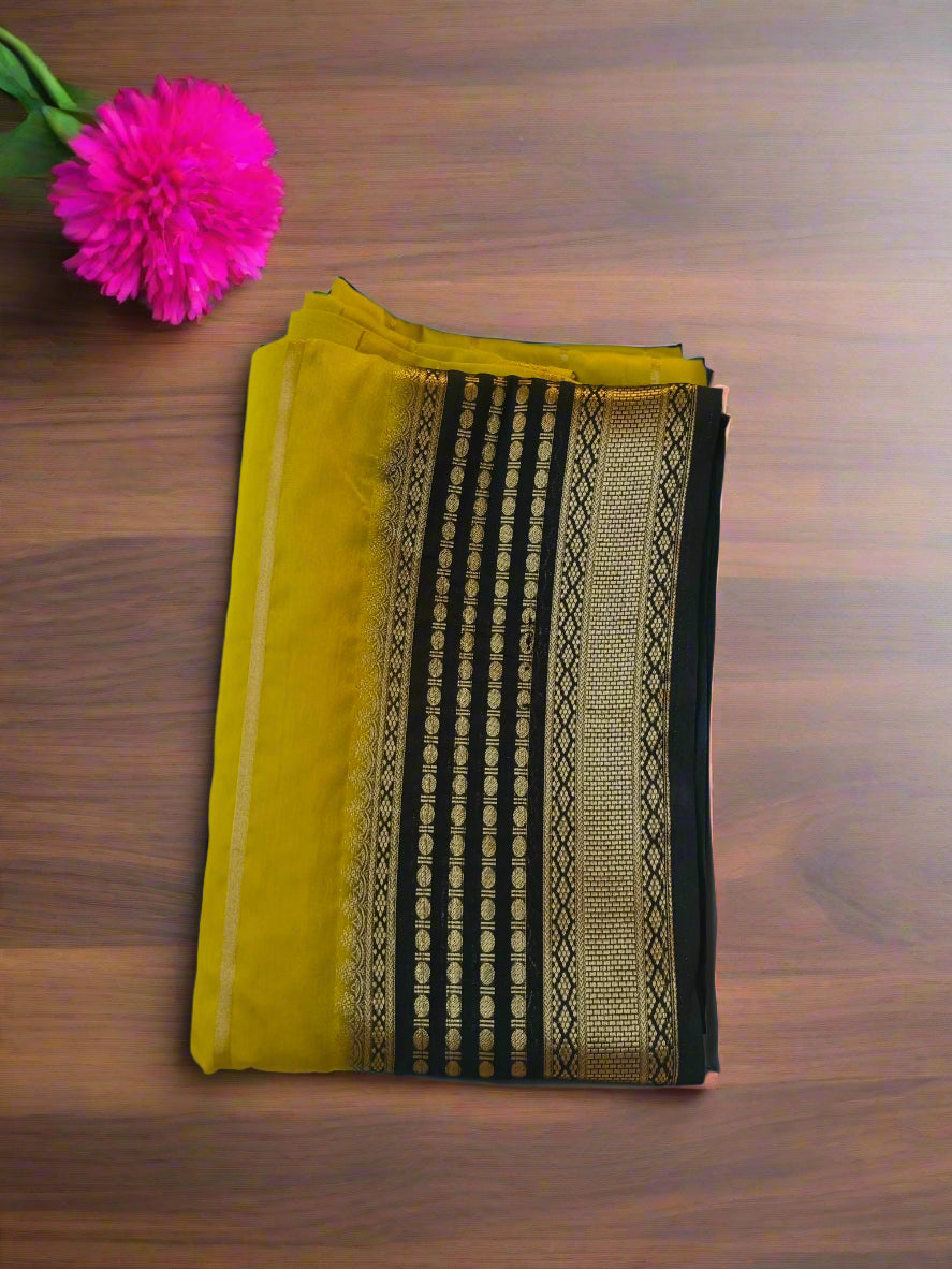 Mysore Semi Crepe Green with Black Saree