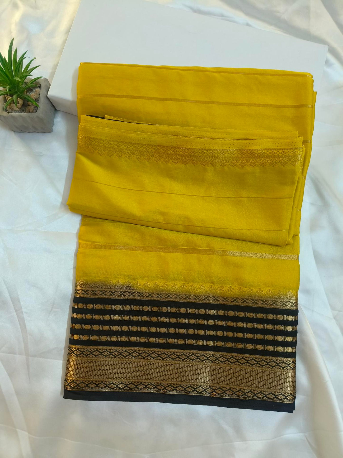 Mysore Semi Crepe Green with Black Saree