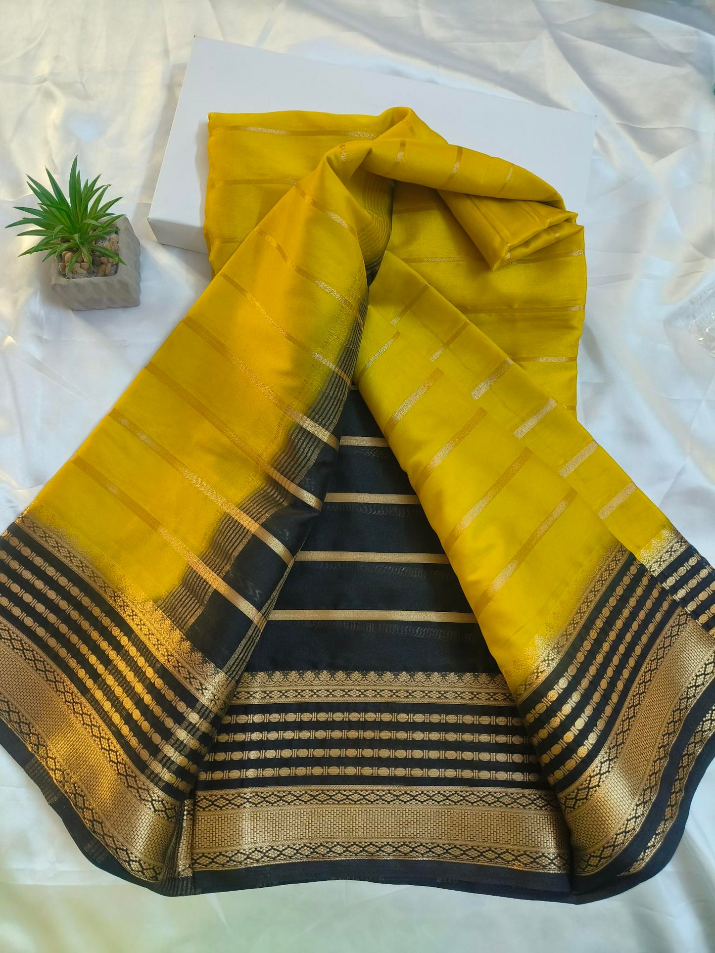 Mysore Semi Crepe Green with Black Saree