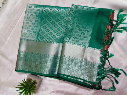 Rain drop Soft Silk Green Saree