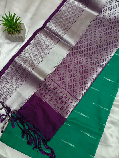 Rain drop Soft Silk Green Saree