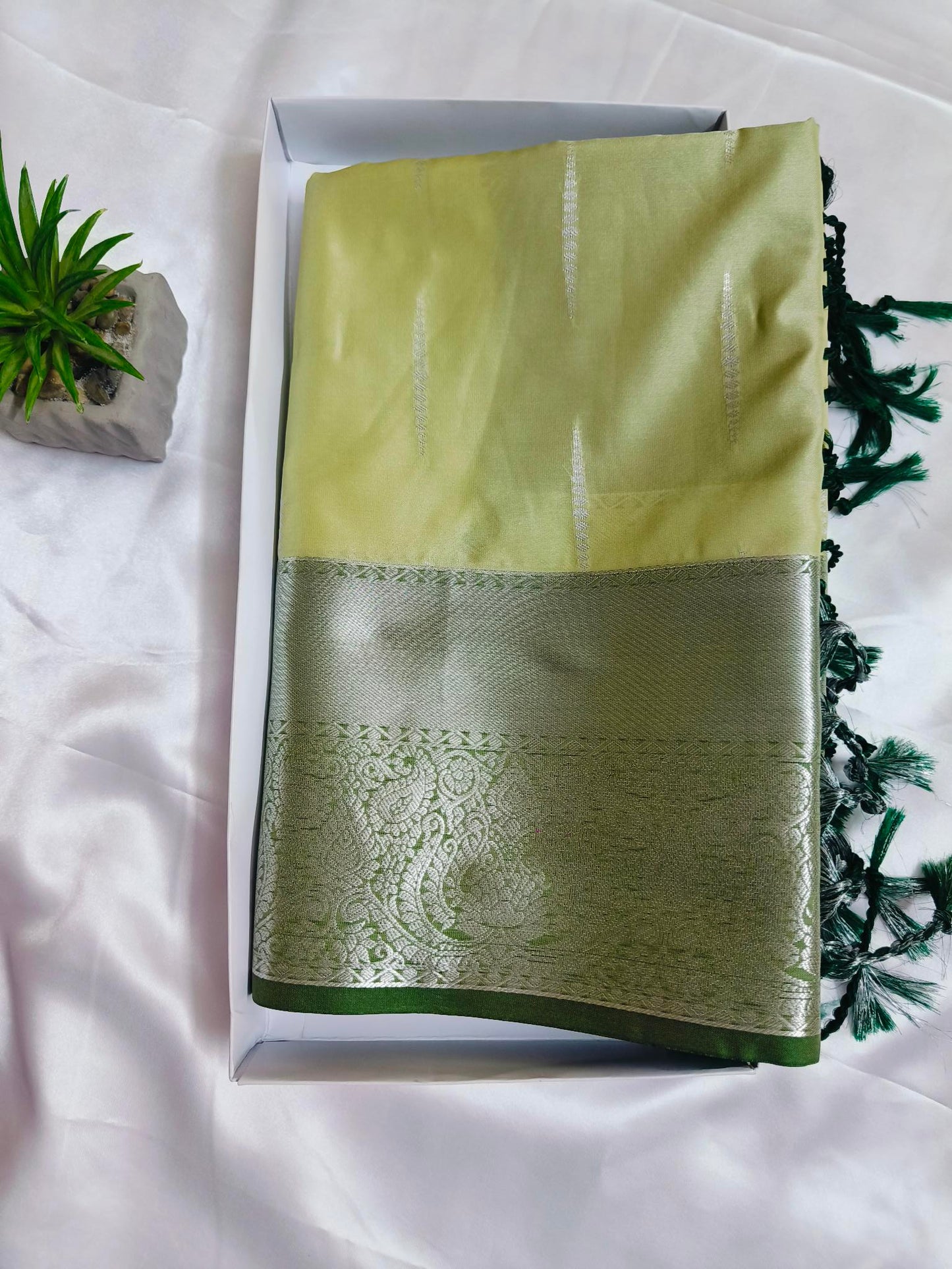 Rain Drop Soft Silk Light Green Saree