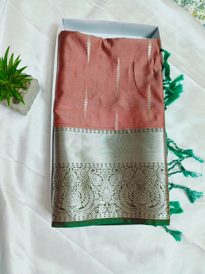 Rain drop Soft silk Rust Brown Saree