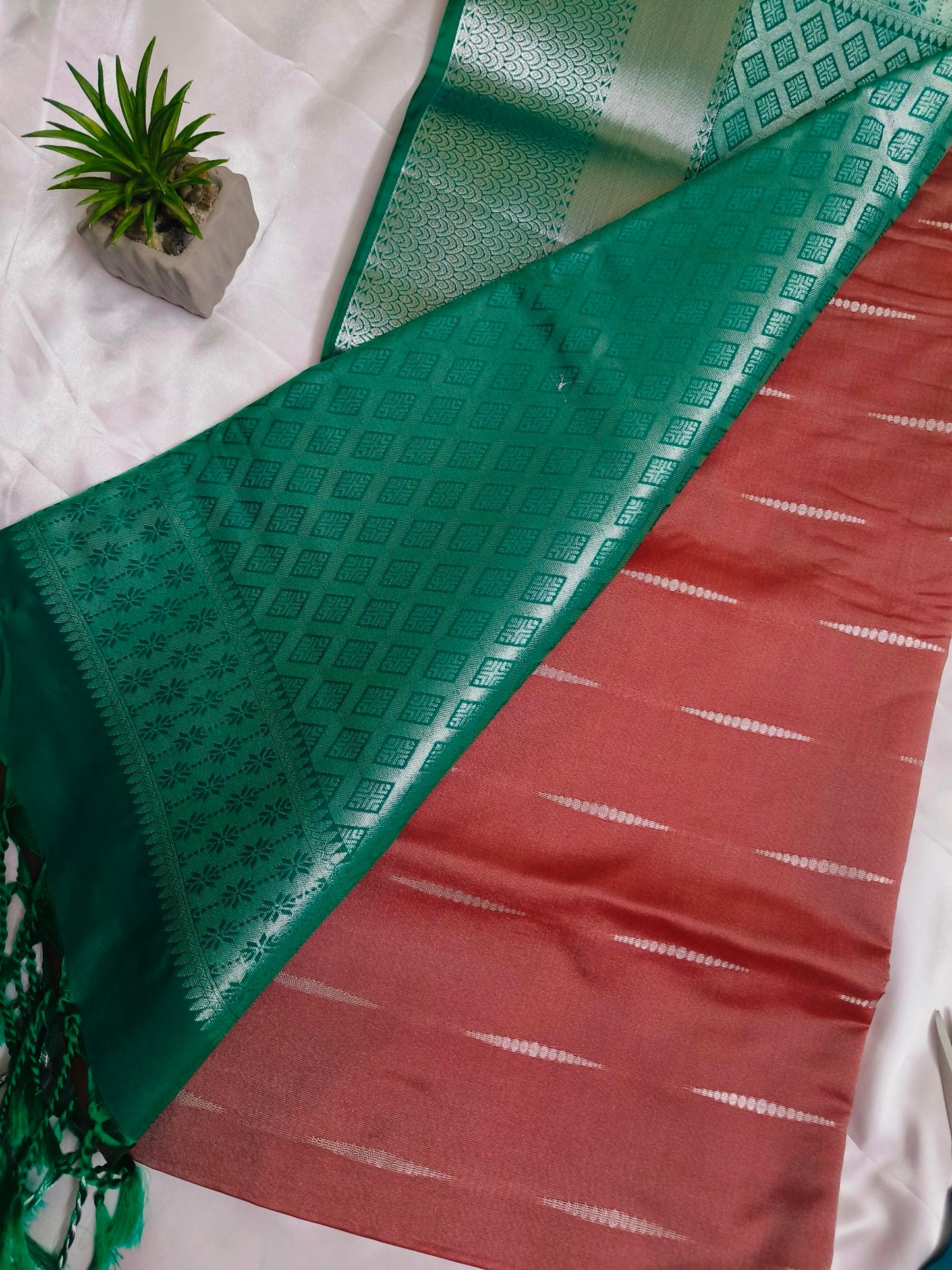 Rain drop Soft silk Rust Brown Saree