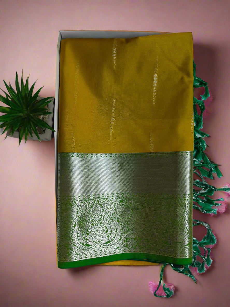 Rain drop Soft Silk Yellow Saree