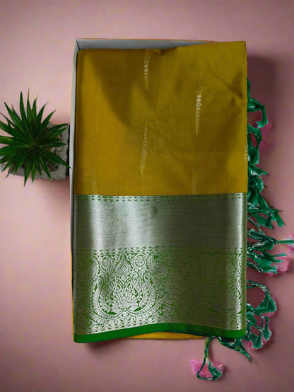 Rain drop Soft Silk Yellow Saree